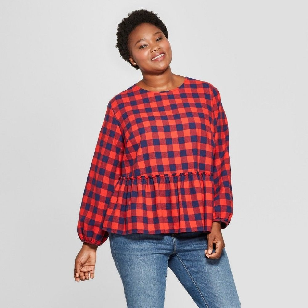 Universal Thread Plaid Flannel Peplum Blouse